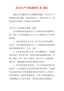 安全生产大检查报告【4篇】