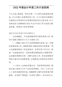 2022年度会计年度工作计划范例
