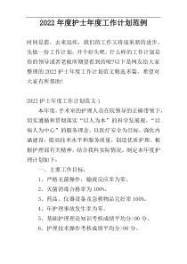 2022年度护士年度工作计划范例