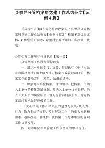 县领导分管档案局党建工作总结范文【范例4篇】
