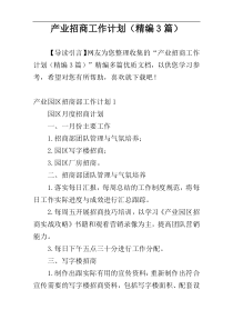 产业招商工作计划（精编3篇）
