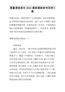 雾霾调查报告2022最新最新参考范例5篇