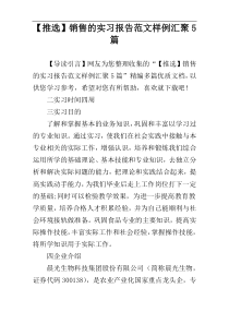 【推选】销售的实习报告范文样例汇聚5篇