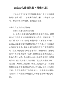 企业文化建设问题（精编5篇）