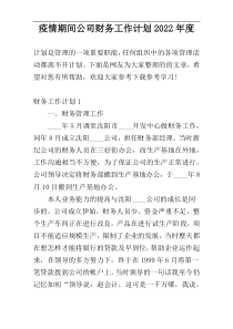 疫情期间公司财务工作计划2022年度