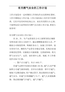 有关燃气安全的工作计划