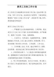 新员工目标工作计划