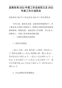 县商务局2022年度工作总结范文及2022年度工作计划范本