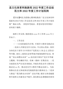 县文化体育和旅游局2022年度工作总结范文和2022年度工作计划范例