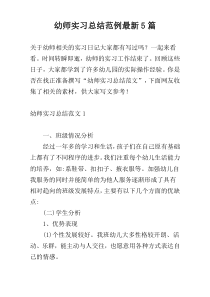 幼师实习总结范例最新5篇