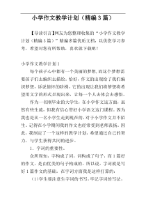 小学作文教学计划（精编3篇）