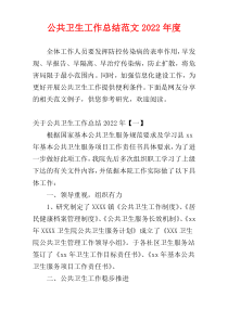 公共卫生工作总结范文2022年度