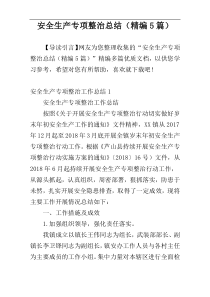 安全生产专项整治总结（精编5篇）