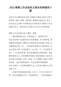 2022销售工作总结范文报告范例通用5篇