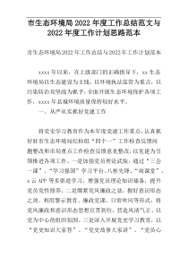 市生态环境局2022年度工作总结范文与2022年度工作计划思路范本