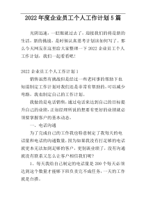 2022年度企业员工个人工作计划5篇