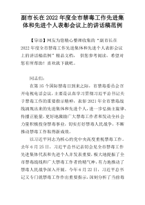 副市长在2022年度全市禁毒工作先进集体和先进个人表彰会议上的讲话稿范例