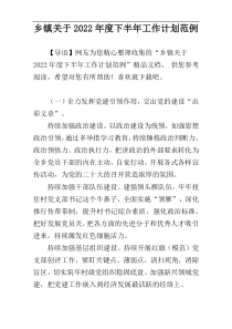 乡镇关于2022年度下半年工作计划范例