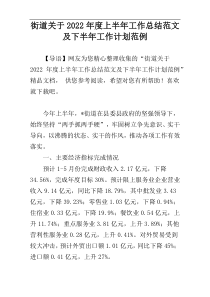 街道关于2022年度上半年工作总结范文及下半年工作计划范例