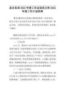 县水务局2022年度工作总结范文和2022年度工作计划范例