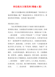岗位练兵方案范例(精编4篇)