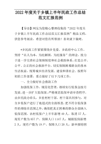 2022年度关于乡镇上半年民政工作总结范文汇报范例