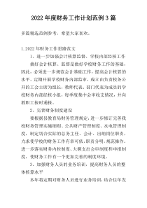 2022年度财务工作计划范例3篇