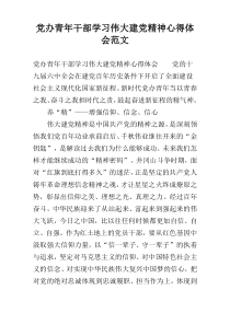 党办青年干部学习伟大建党精神心得体会范文