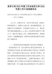 县审计局2022年度工作总结范文和2022年度工作计划思路范本