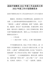 县医疗保障局2022年度工作总结范文和2022年度工作计划思路范本