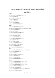 XXXX年度机动车维修企业质量信誉考评结果
