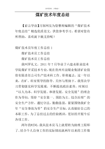 煤矿技术年度总结