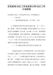 区民政局2022工作总结范文和2022工作计划范例