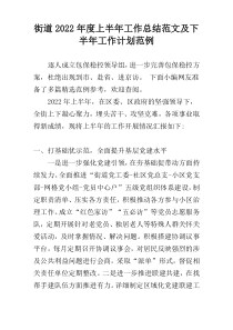 街道2022年度上半年工作总结范文及下半年工作计划范例