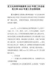 区文化体育和旅游局2022年度工作总结范文和2022年度工作安排范例