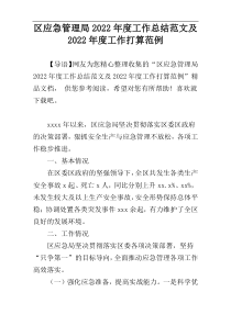 区应急管理局2022年度工作总结范文及2022年度工作打算范例