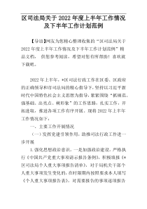 区司法局关于2022年度上半年工作情况及下半年工作计划范例