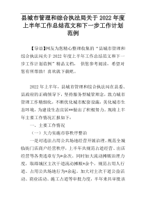 县城市管理和综合执法局关于2022年度上半年工作总结范文和下一步工作计划范例