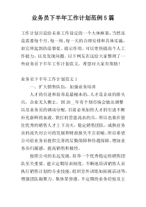 业务员下半年工作计划范例5篇