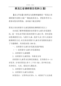 黑龙江省调研报告范例(2篇)
