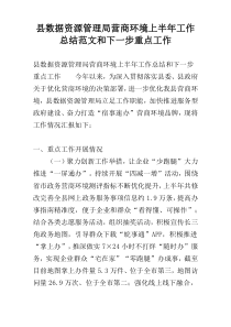 县数据资源管理局营商环境上半年工作总结范文和下一步重点工作