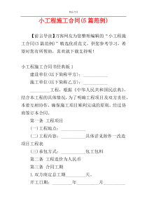 小工程施工合同(5篇范例)