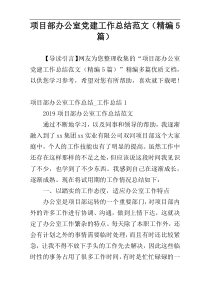 项目部办公室党建工作总结范文（精编5篇）