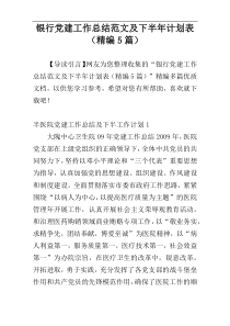 银行党建工作总结范文及下半年计划表（精编5篇）