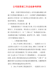 公司投资部工作总结参考样例