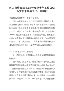 区人力资源局2022年度上半年工作总结范文和下半年工作计划样例