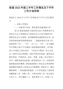 街道2022年度上半年工作情况及下半年工作计划范例