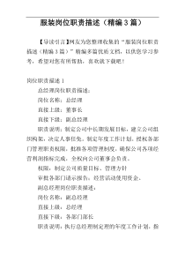 服装岗位职责描述（精编3篇）