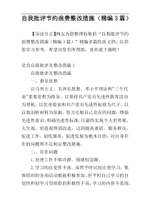 自我批评节约浪费整改措施（精编3篇）