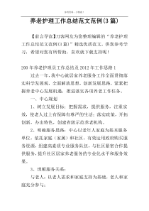 养老护理工作总结范文范例(3篇)